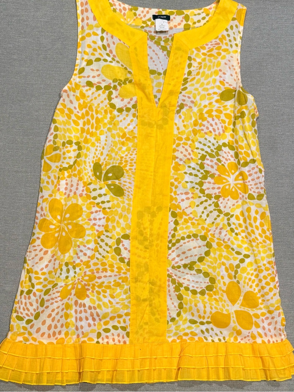 Vintage 1990’s J. Crew Yellow Floral Sleeveless Swim Cover with Ruffle Hem